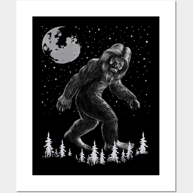 Bigfoot Moon Stars Wall Art by Tesszero